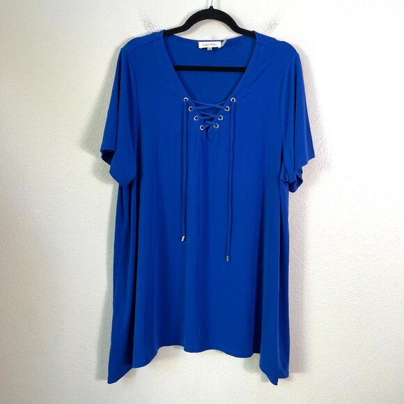Calvin Klein Womens Plus 1X Lace Up Front Tunic Top Short Sleeve Stretch Shirt - Picture 7 of 10